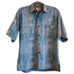 Noa Noa Men's Shirt Size S Blue Hawaiian Short Sleeve Button Up Island Tribal